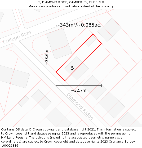5, DIAMOND RIDGE, CAMBERLEY, GU15 4LB: Plot and title map