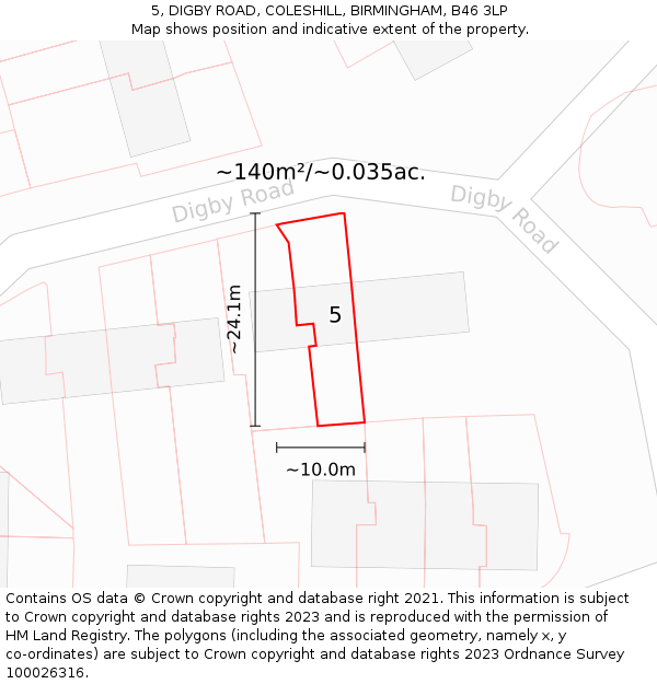 5, DIGBY ROAD, COLESHILL, BIRMINGHAM, B46 3LP: Plot and title map