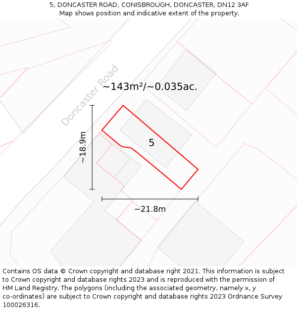 5, DONCASTER ROAD, CONISBROUGH, DONCASTER, DN12 3AF: Plot and title map