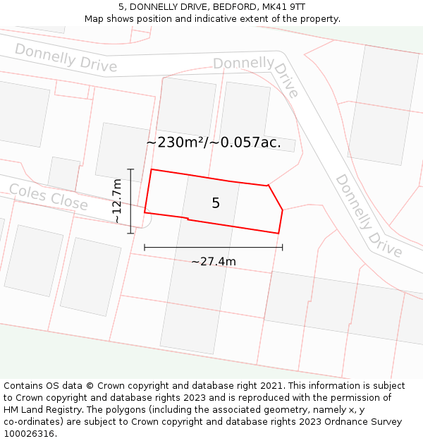 5, DONNELLY DRIVE, BEDFORD, MK41 9TT: Plot and title map