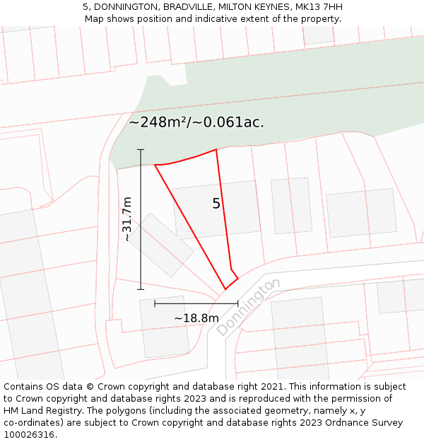 5, DONNINGTON, BRADVILLE, MILTON KEYNES, MK13 7HH: Plot and title map