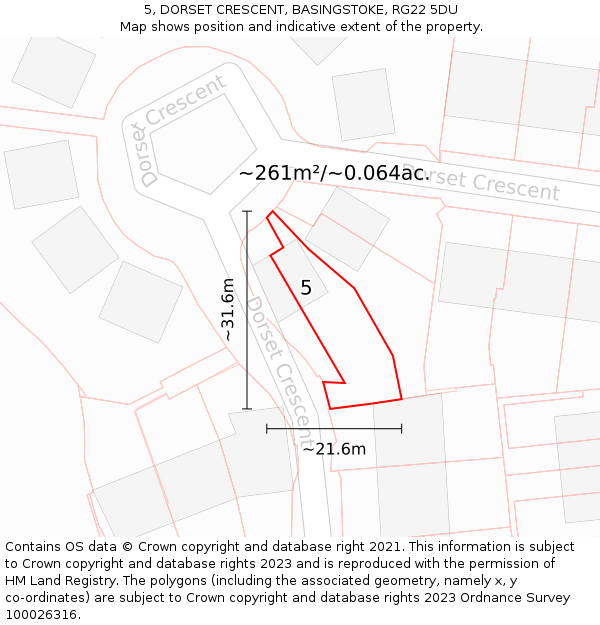 5, DORSET CRESCENT, BASINGSTOKE, RG22 5DU: Plot and title map