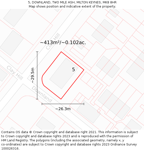 5, DOWNLAND, TWO MILE ASH, MILTON KEYNES, MK8 8HR: Plot and title map