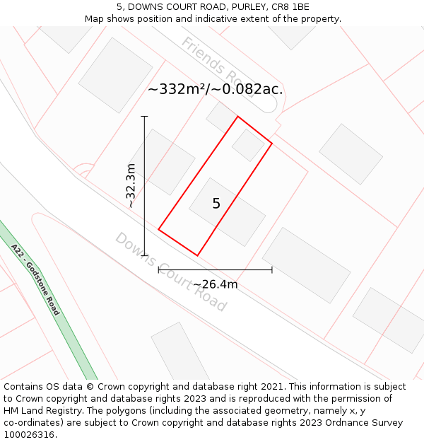 5, DOWNS COURT ROAD, PURLEY, CR8 1BE: Plot and title map