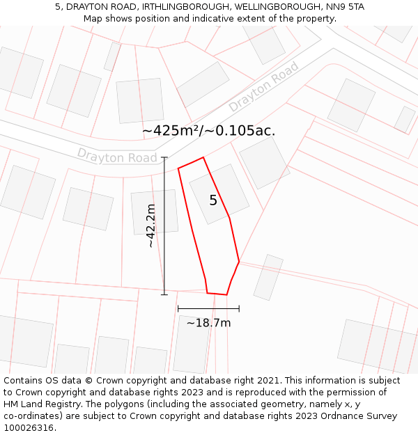 5, DRAYTON ROAD, IRTHLINGBOROUGH, WELLINGBOROUGH, NN9 5TA: Plot and title map