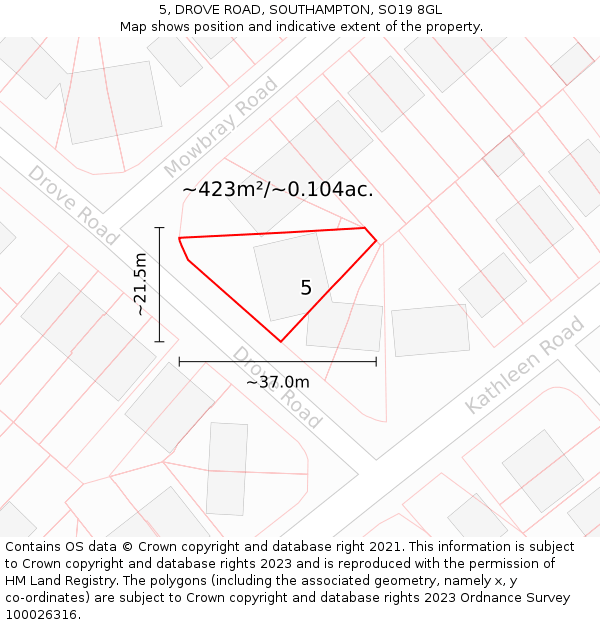 5, DROVE ROAD, SOUTHAMPTON, SO19 8GL: Plot and title map