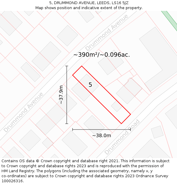 5, DRUMMOND AVENUE, LEEDS, LS16 5JZ: Plot and title map