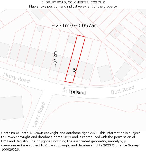 5, DRURY ROAD, COLCHESTER, CO2 7UZ: Plot and title map