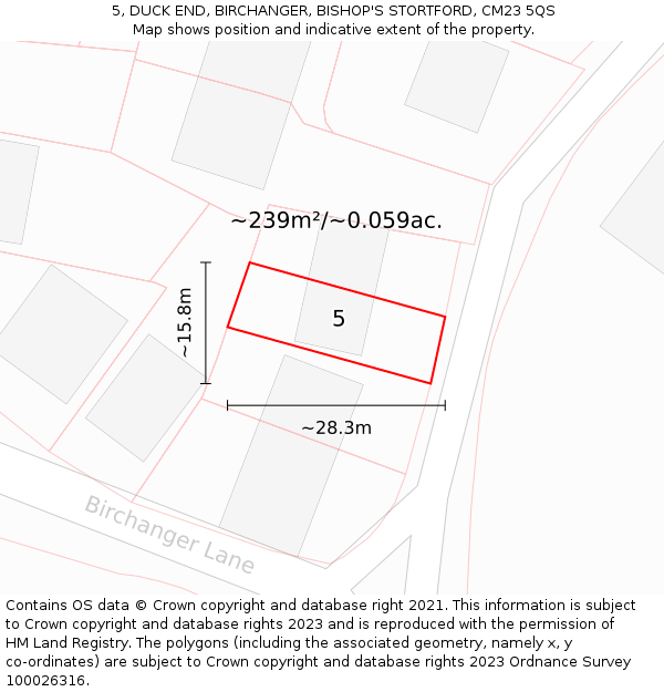 5, DUCK END, BIRCHANGER, BISHOP'S STORTFORD, CM23 5QS: Plot and title map