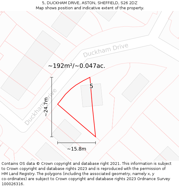 5, DUCKHAM DRIVE, ASTON, SHEFFIELD, S26 2DZ: Plot and title map