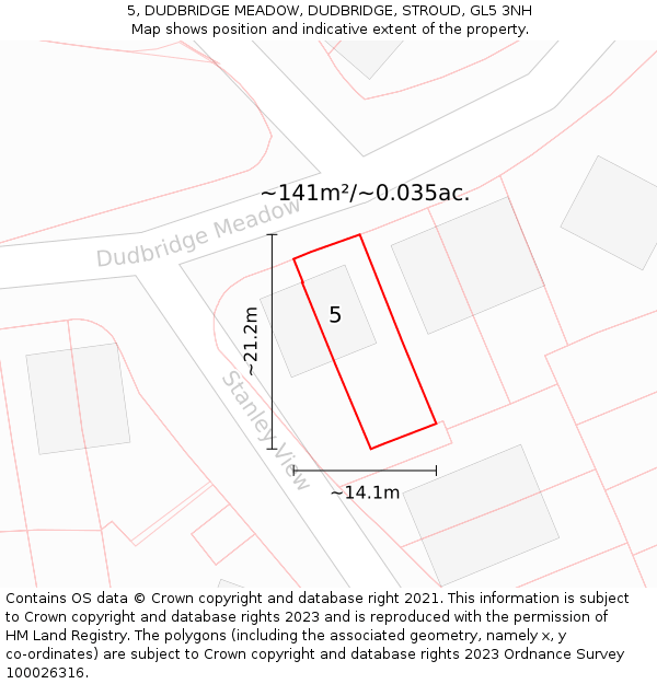 5, DUDBRIDGE MEADOW, DUDBRIDGE, STROUD, GL5 3NH: Plot and title map