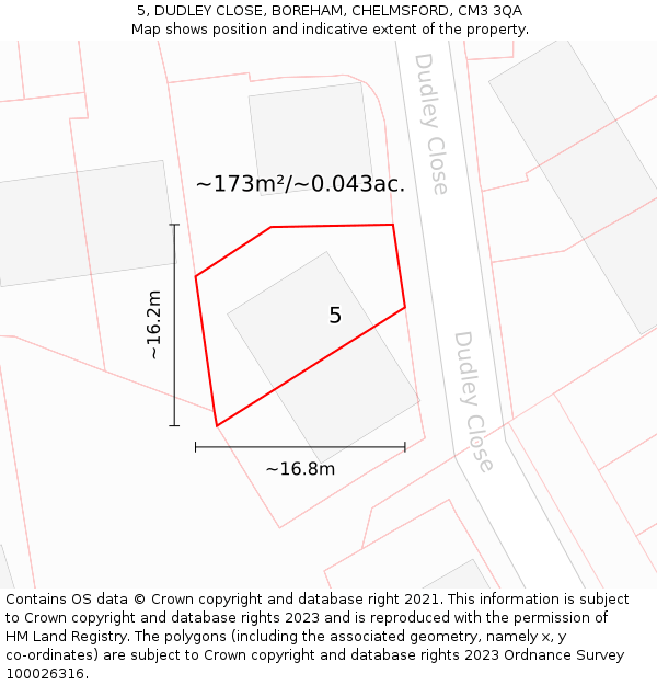 5, DUDLEY CLOSE, BOREHAM, CHELMSFORD, CM3 3QA: Plot and title map