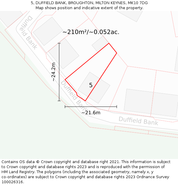 5, DUFFIELD BANK, BROUGHTON, MILTON KEYNES, MK10 7DG: Plot and title map