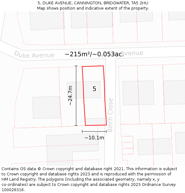 5, DUKE AVENUE, CANNINGTON, BRIDGWATER, TA5 2HU: Plot and title map