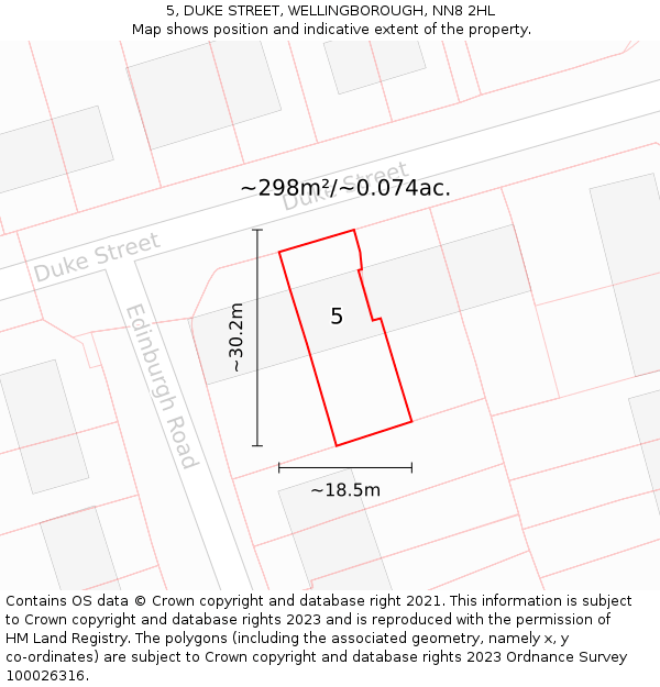 5, DUKE STREET, WELLINGBOROUGH, NN8 2HL: Plot and title map