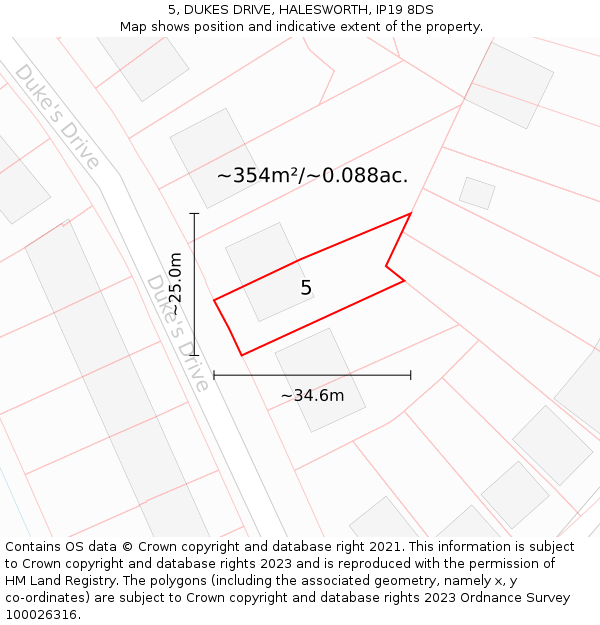5, DUKES DRIVE, HALESWORTH, IP19 8DS: Plot and title map