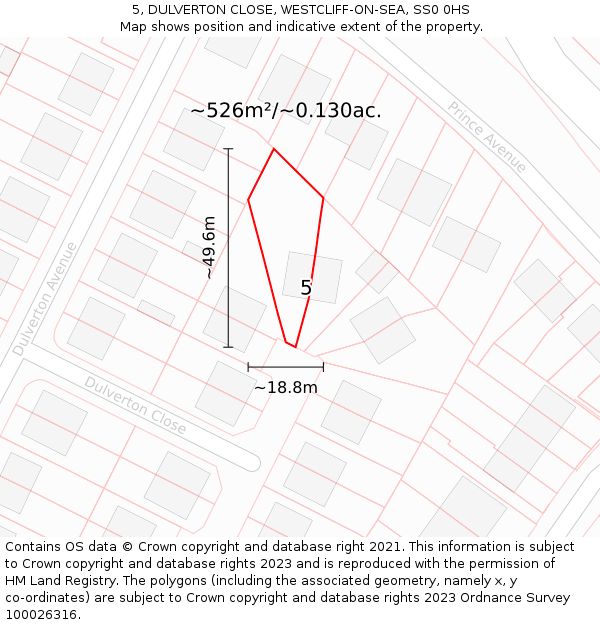 5, DULVERTON CLOSE, WESTCLIFF-ON-SEA, SS0 0HS: Plot and title map