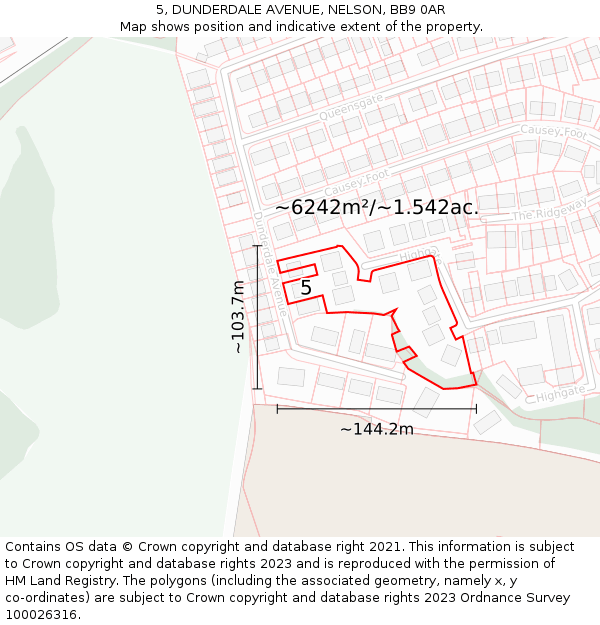 5, DUNDERDALE AVENUE, NELSON, BB9 0AR: Plot and title map