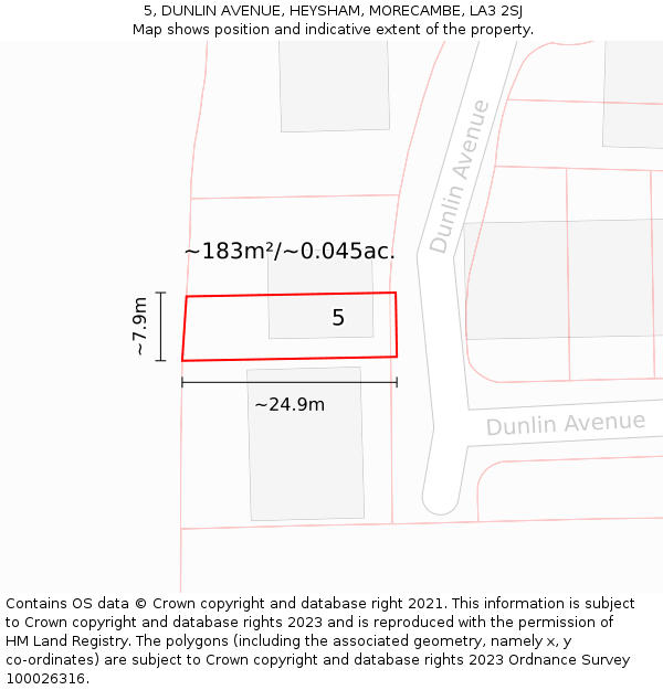 5, DUNLIN AVENUE, HEYSHAM, MORECAMBE, LA3 2SJ: Plot and title map