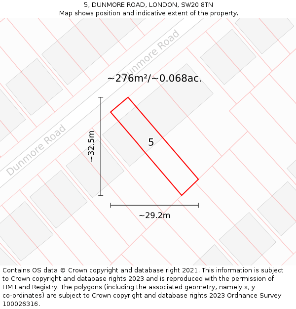 5, DUNMORE ROAD, LONDON, SW20 8TN: Plot and title map