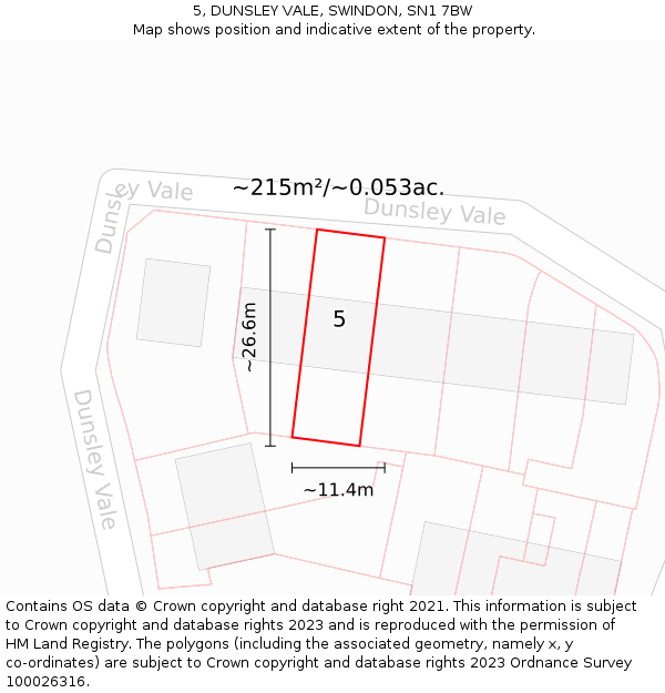 5, DUNSLEY VALE, SWINDON, SN1 7BW: Plot and title map