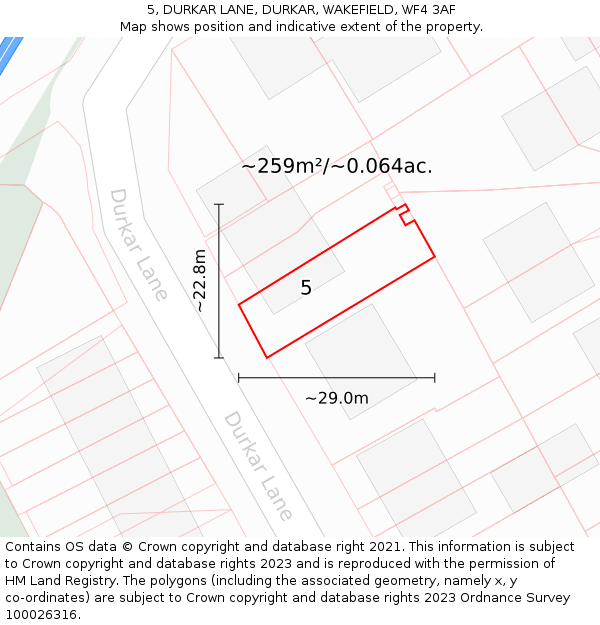 5, DURKAR LANE, DURKAR, WAKEFIELD, WF4 3AF: Plot and title map