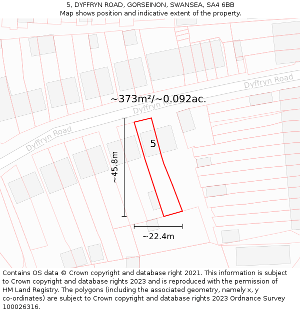 5, DYFFRYN ROAD, GORSEINON, SWANSEA, SA4 6BB: Plot and title map