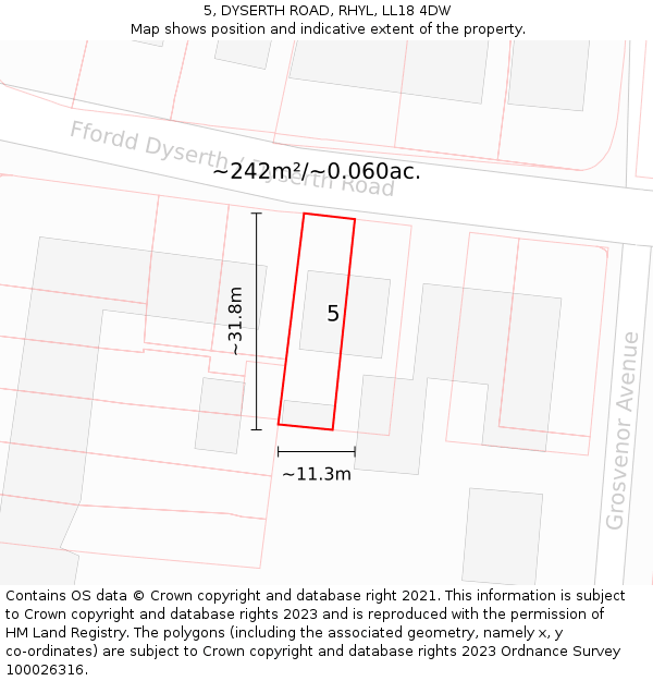 5, DYSERTH ROAD, RHYL, LL18 4DW: Plot and title map