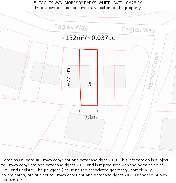 5, EAGLES WAY, MORESBY PARKS, WHITEHAVEN, CA28 8YJ: Plot and title map