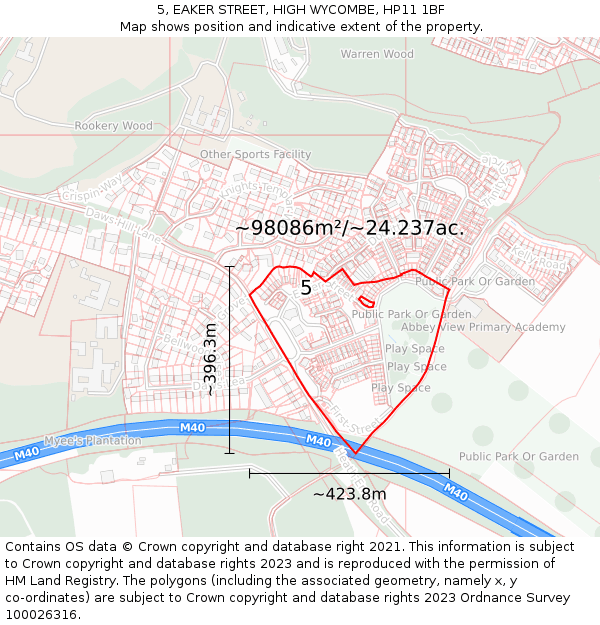 5, EAKER STREET, HIGH WYCOMBE, HP11 1BF: Plot and title map