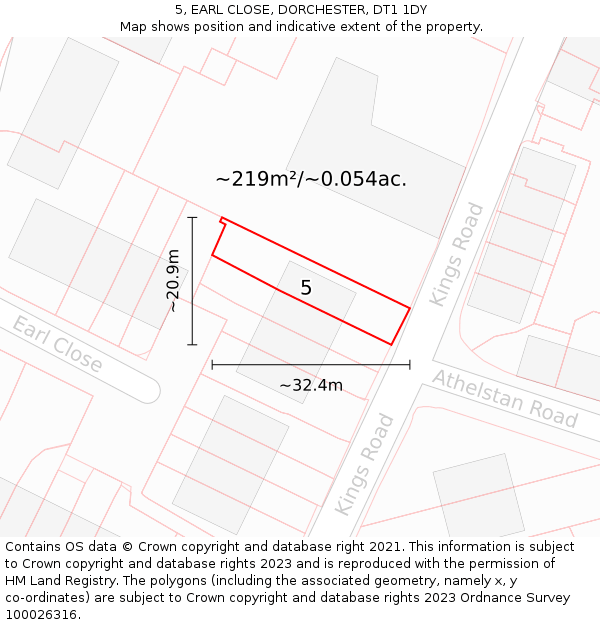 5, EARL CLOSE, DORCHESTER, DT1 1DY: Plot and title map