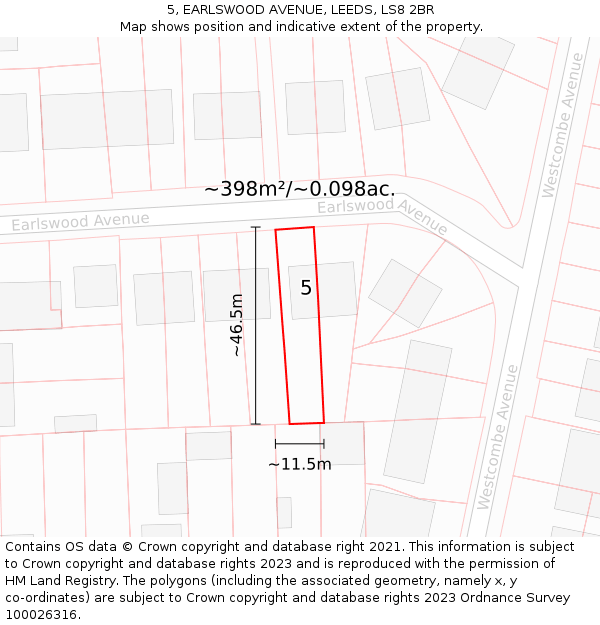 5, EARLSWOOD AVENUE, LEEDS, LS8 2BR: Plot and title map