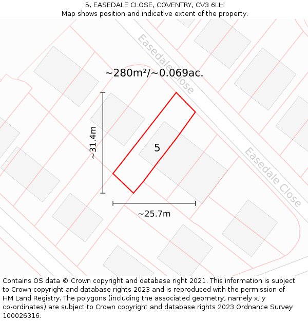 5, EASEDALE CLOSE, COVENTRY, CV3 6LH: Plot and title map