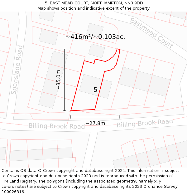 5, EAST MEAD COURT, NORTHAMPTON, NN3 9DD: Plot and title map