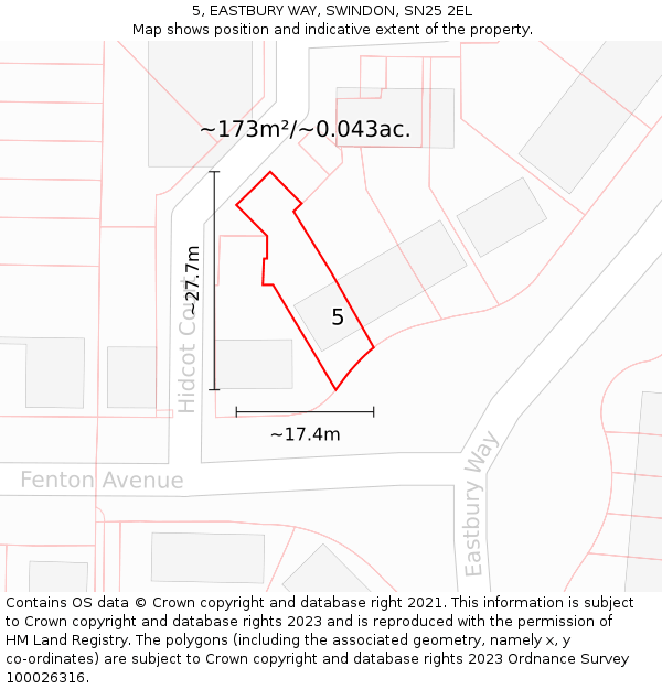 5, EASTBURY WAY, SWINDON, SN25 2EL: Plot and title map