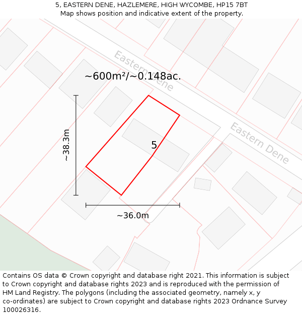 5, EASTERN DENE, HAZLEMERE, HIGH WYCOMBE, HP15 7BT: Plot and title map