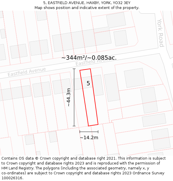 5, EASTFIELD AVENUE, HAXBY, YORK, YO32 3EY: Plot and title map