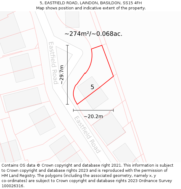 5, EASTFIELD ROAD, LAINDON, BASILDON, SS15 4FH: Plot and title map