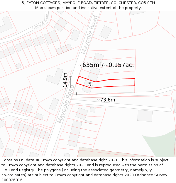 5, EATON COTTAGES, MAYPOLE ROAD, TIPTREE, COLCHESTER, CO5 0EN: Plot and title map