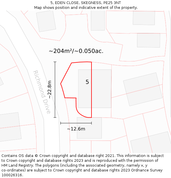 5, EDEN CLOSE, SKEGNESS, PE25 3NT: Plot and title map
