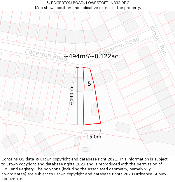 5, EDGERTON ROAD, LOWESTOFT, NR33 9BG: Plot and title map