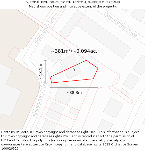 5, EDINBURGH DRIVE, NORTH ANSTON, SHEFFIELD, S25 4HB: Plot and title map