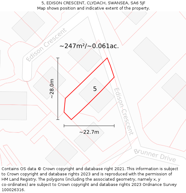 5, EDISON CRESCENT, CLYDACH, SWANSEA, SA6 5JF: Plot and title map