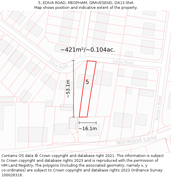 5, EDIVA ROAD, MEOPHAM, GRAVESEND, DA13 0NA: Plot and title map