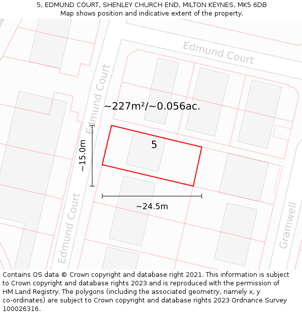 5, EDMUND COURT, SHENLEY CHURCH END, MILTON KEYNES, MK5 6DB: Plot and title map