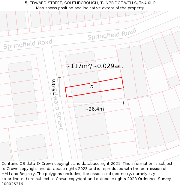 5, EDWARD STREET, SOUTHBOROUGH, TUNBRIDGE WELLS, TN4 0HP: Plot and title map