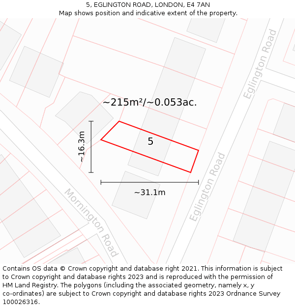 5, EGLINGTON ROAD, LONDON, E4 7AN: Plot and title map