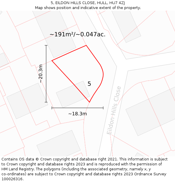 5, EILDON HILLS CLOSE, HULL, HU7 4ZJ: Plot and title map