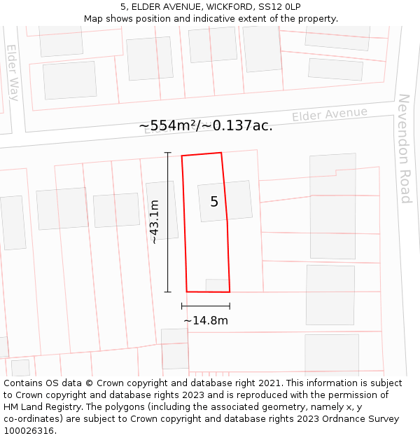 5, ELDER AVENUE, WICKFORD, SS12 0LP: Plot and title map