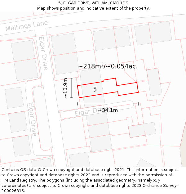 5, ELGAR DRIVE, WITHAM, CM8 1DS: Plot and title map